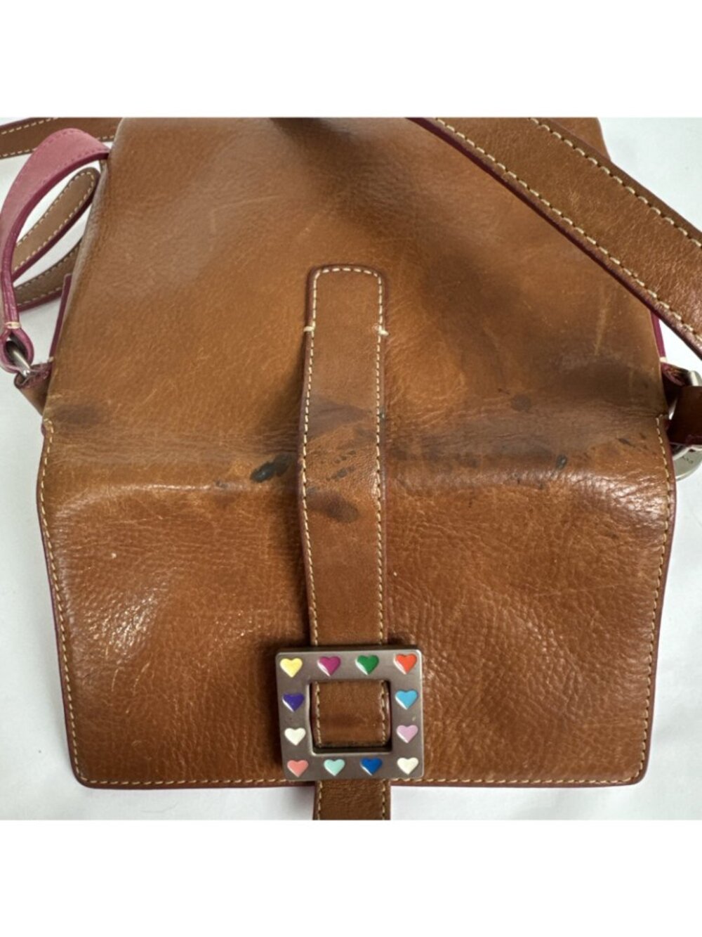 Dooney & Bourke Leather Brown Pink Heart Buckle Mini Shoulder Crossbody Bag Y2K - Picture 5 of 16